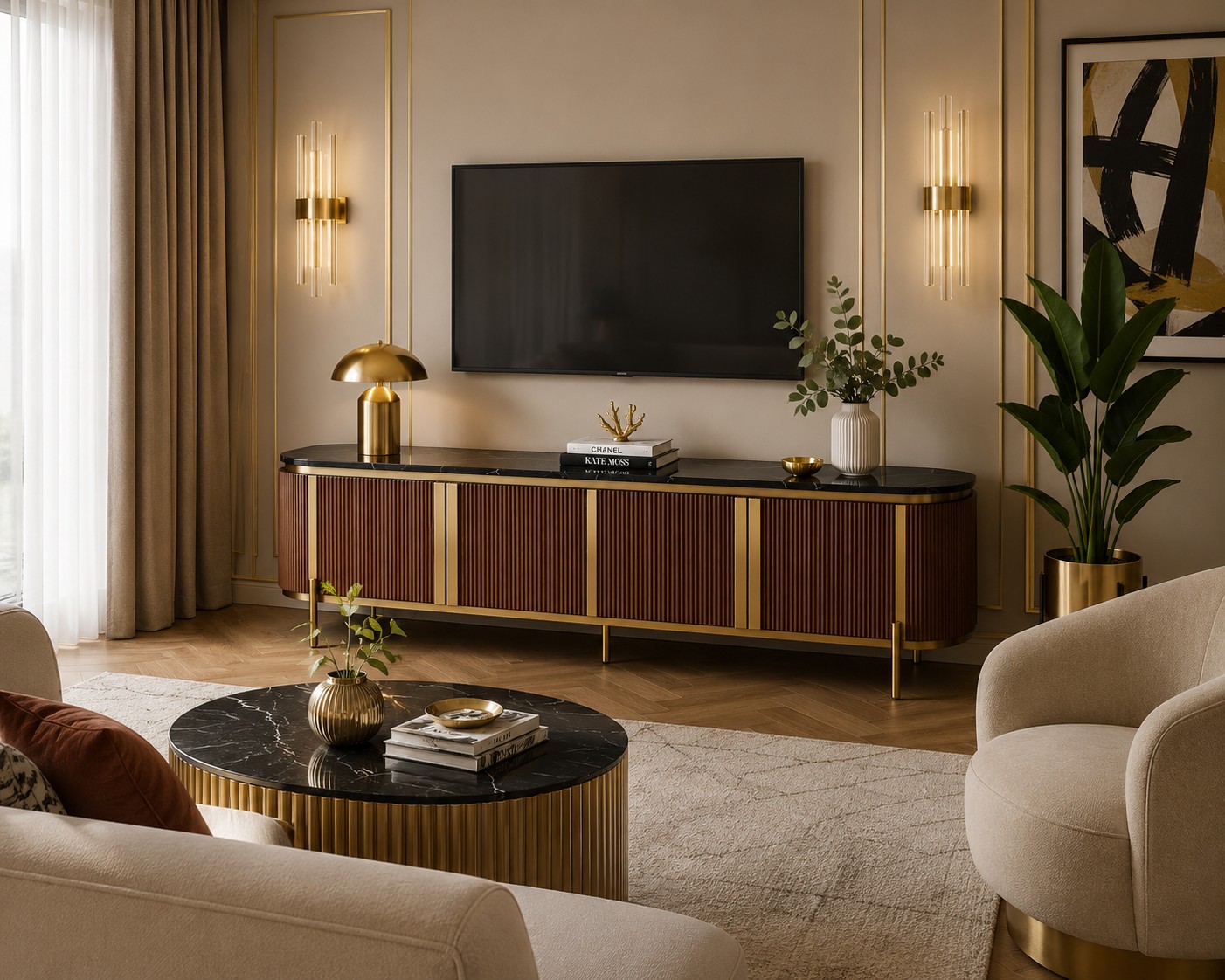Livin Hill TV-Kommode Stilig 200 × 40 × 60 cm Kastanie, Platte Schwarz