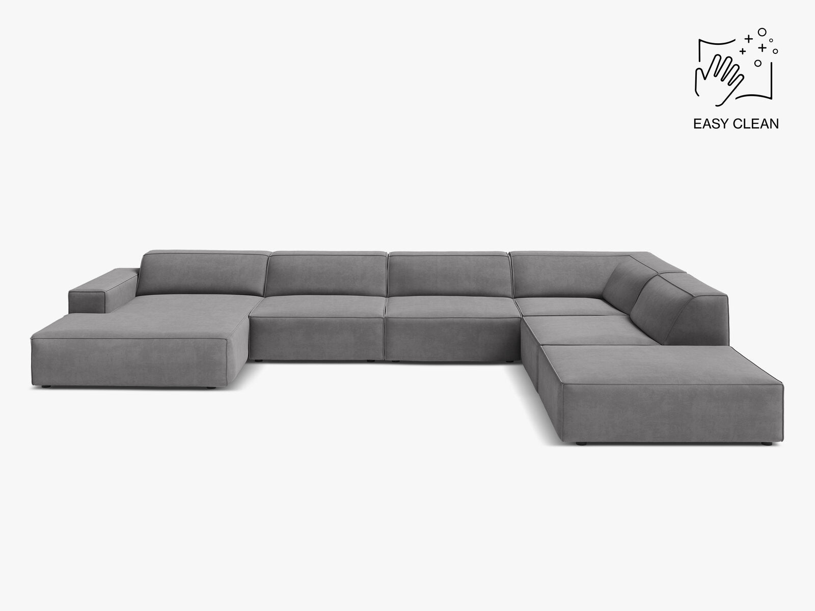 Micadoni Panorama-Ecksofa Jodie 7-Sitzer Samt Venus Hellgrau Rechts
