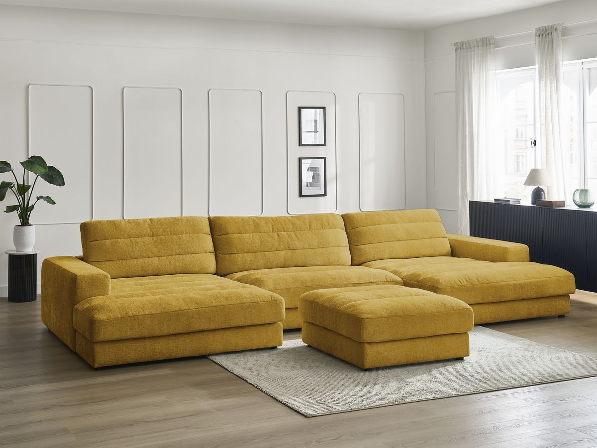 Bobochic Sierra Wohnlandschaft mit Pouf Strukturstoff Gelb