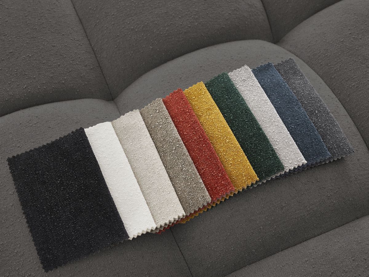 Bobochic Everest Ecksofa mit Schlaffunktion und Bettkasten 320 × 212 cm, 10 Kissen Strukturstoff Dunkelgrau Ecke links