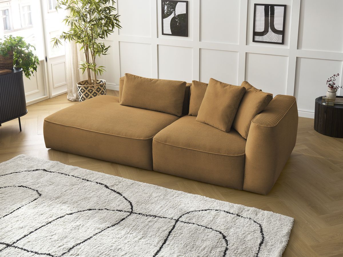 Bobochic Leopold Sofa 3-Sitzer Cordsamt Gelb Armlehne rechts
