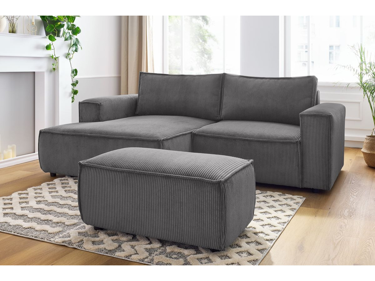Bobochic Nihad Ecksofa mit Pouf Cordsamt Dunkelgrau Ecke links