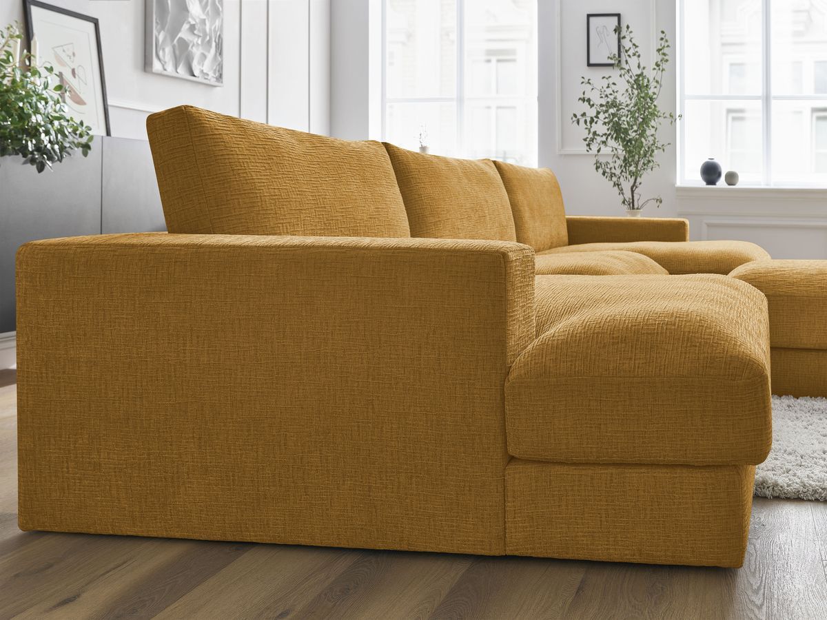 Bobochic Leonard Wohnlandschaft mit Pouf 404 × 159 cm Strukturstoff Gelb