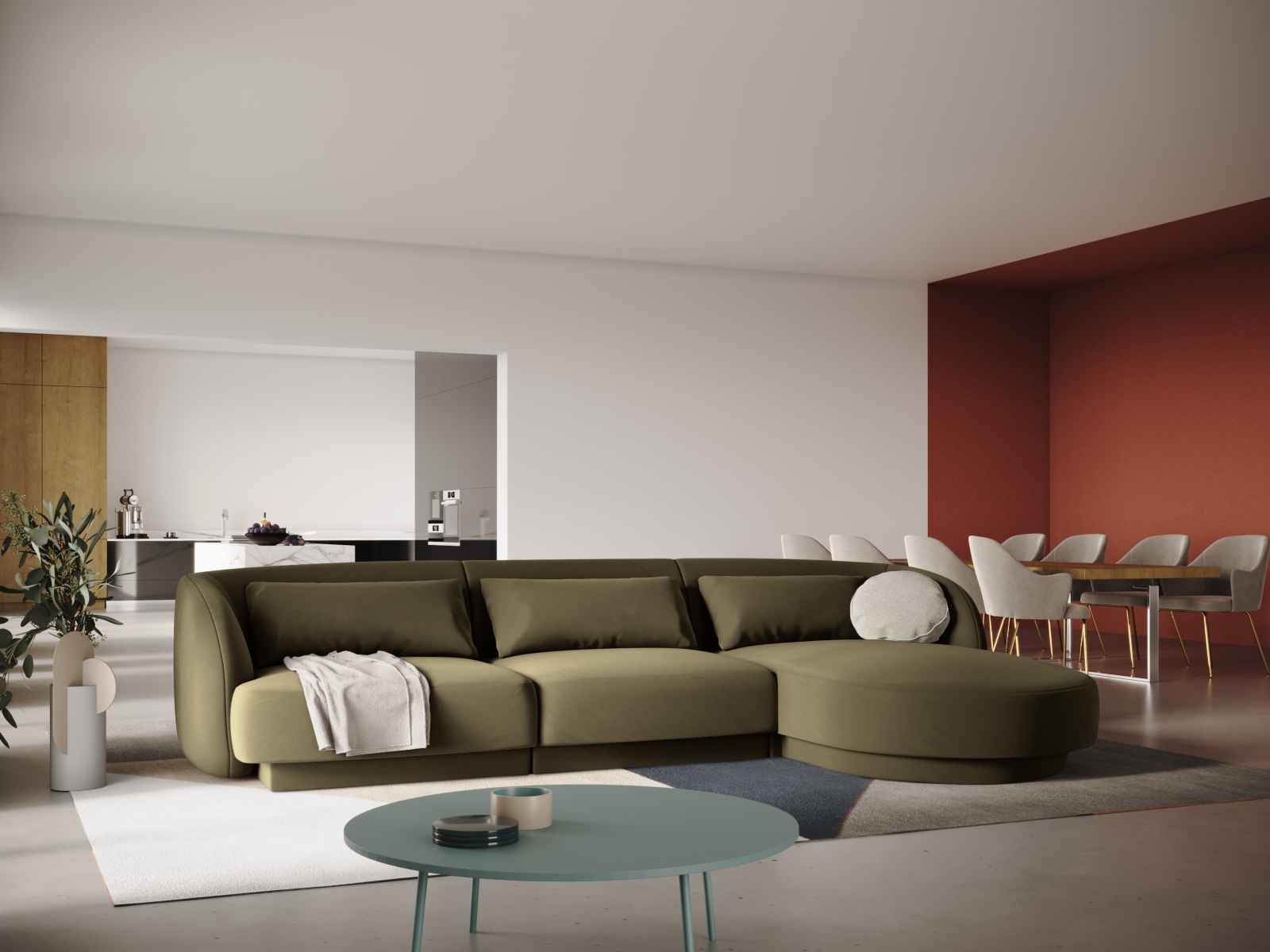Cosmopolitan Design Ecksofa Tulum 4-Sitzer Samt Bluvel Grün Rechts