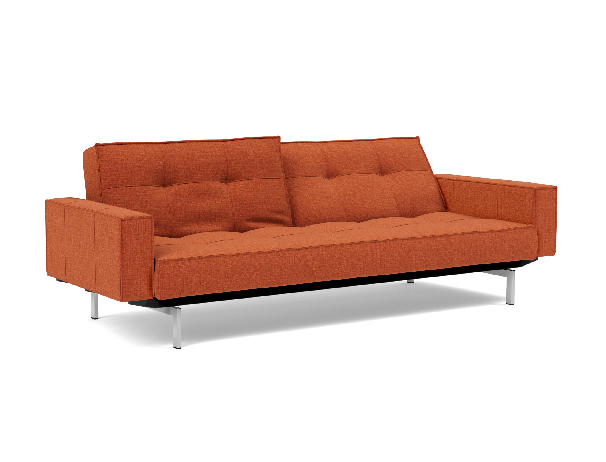 Schlafsofa Splitback mit Armlehnen Chenille Esina 412-Rust-Orange Beine Chrom