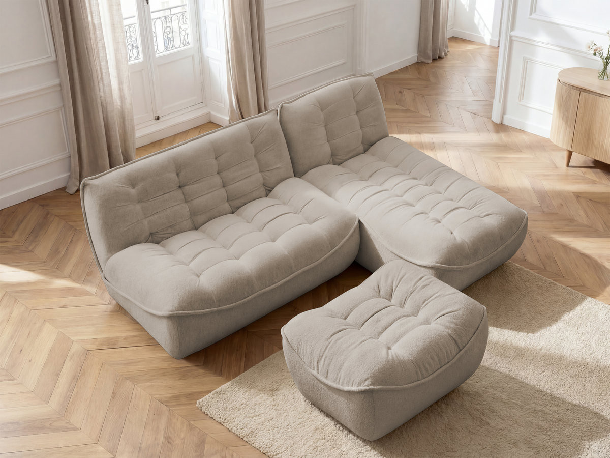 Bobochic Serena Ecksofa mit Pouf Melange-Stoff Taupe