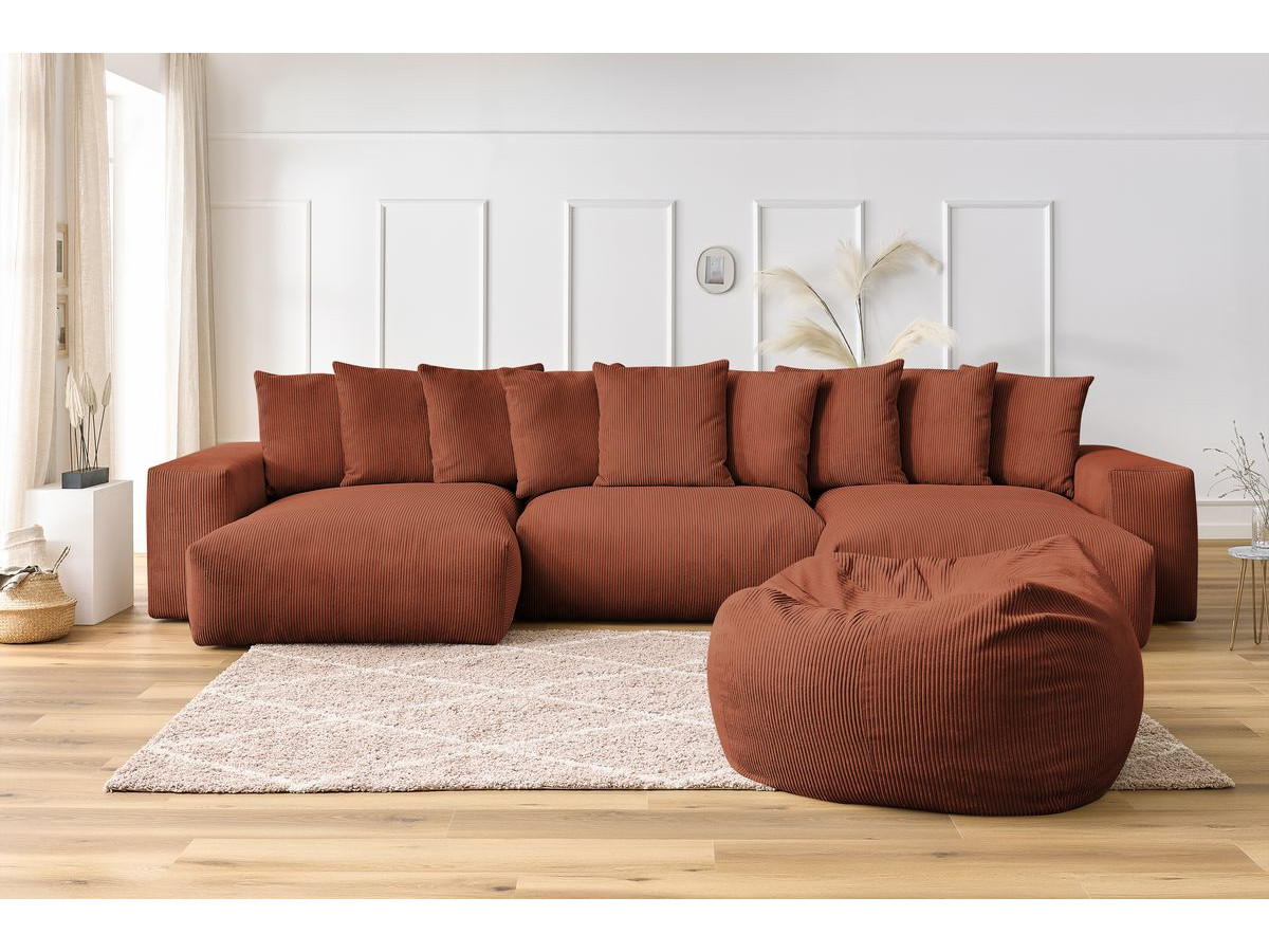Bobochic Voltaire Wohnlandschaft mit Pouf 420 × 174 cm Cordsamt Orange