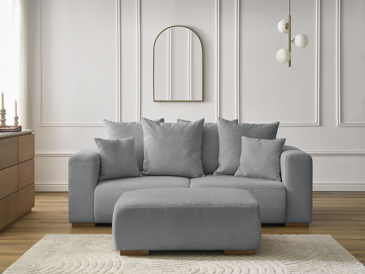 Bobochic Sidonie Sofa 3-Sitzer mit Pouf Melange-Stoff Dunkelgrau