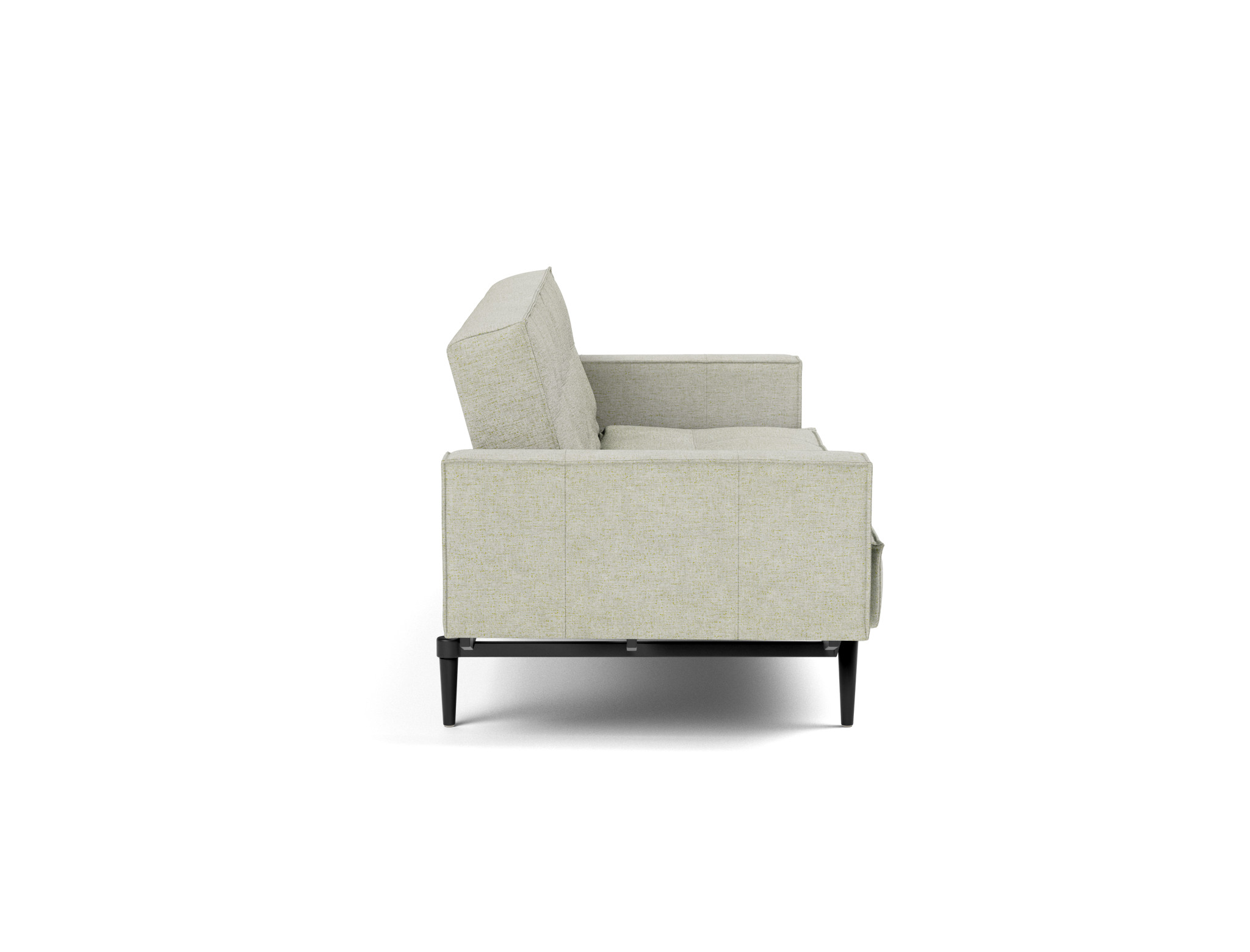 Schlafsofa Splitback mit Armlehnen Flachgewebe Avella 280-Sand Beine Styletto Eiche schwarz