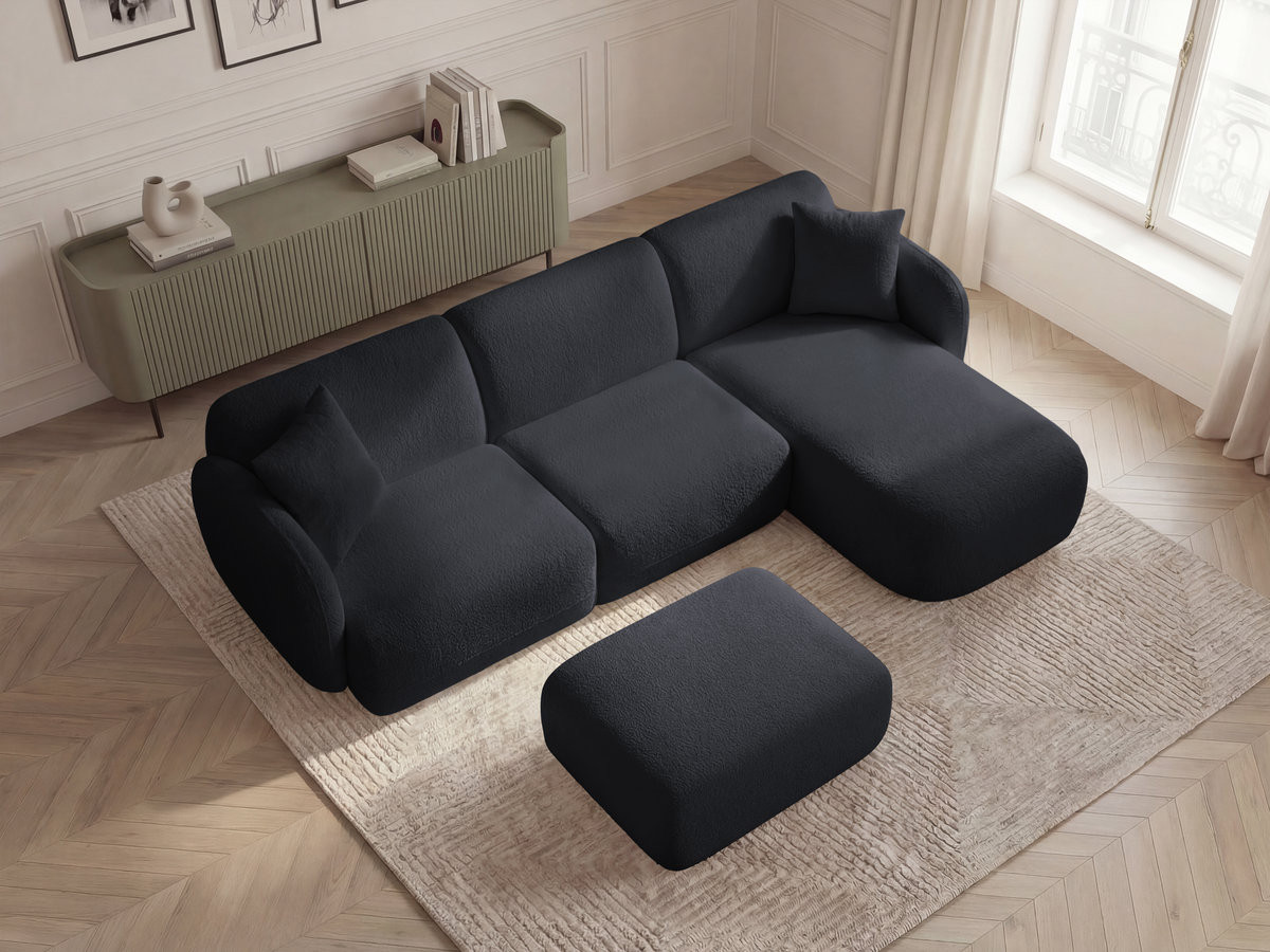 Bobochic Anda Ecksofa mit Pouf 292 × 163 cm Chenille Schwarz Ecke rechts