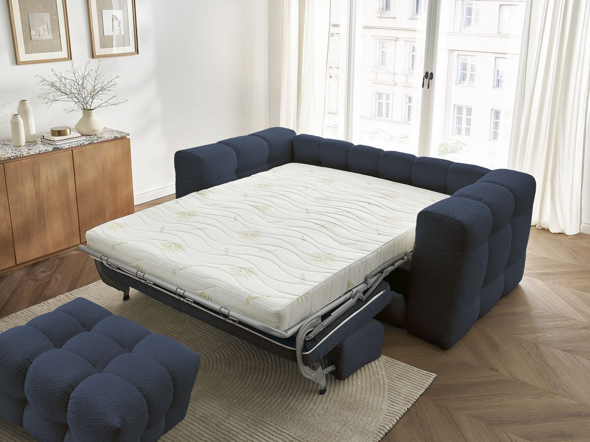 Bobochic Cloud Schlafsofa 3-Sitzer mit Pouf Bouclé-Stoff Dunkelblau