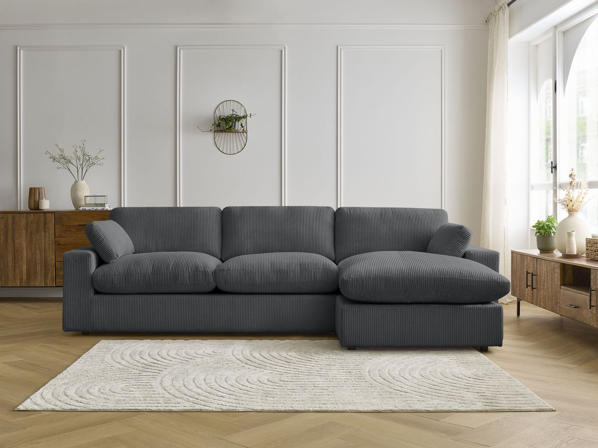 Bobochic Belair Ecksofa 280 × 139 cm Cordsamt Dunkelgrau
