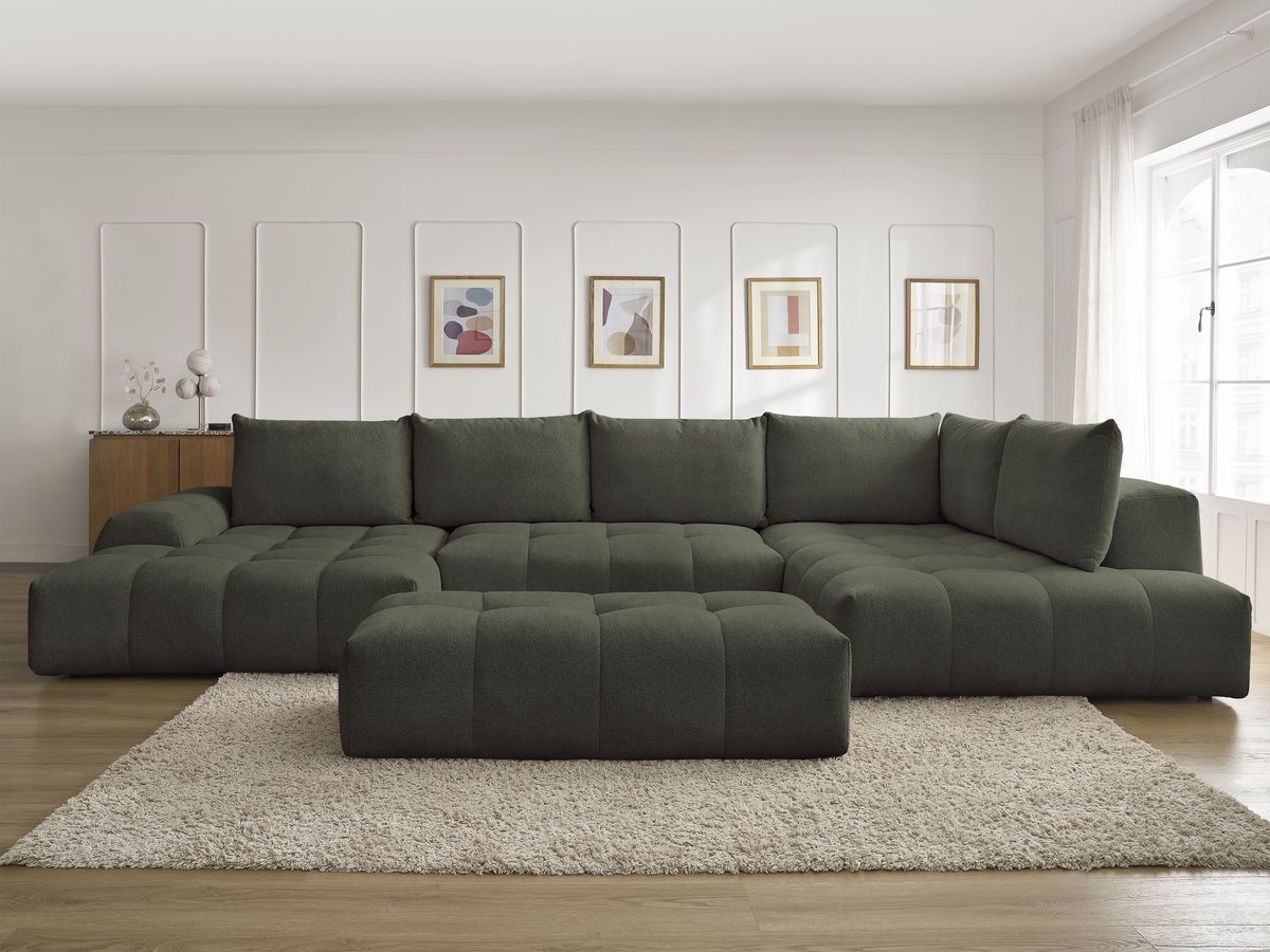 Bobochic Everest Wohnlandschaft mit Pouf, 6 Kissen Melange-Stoff Grün Ecke links