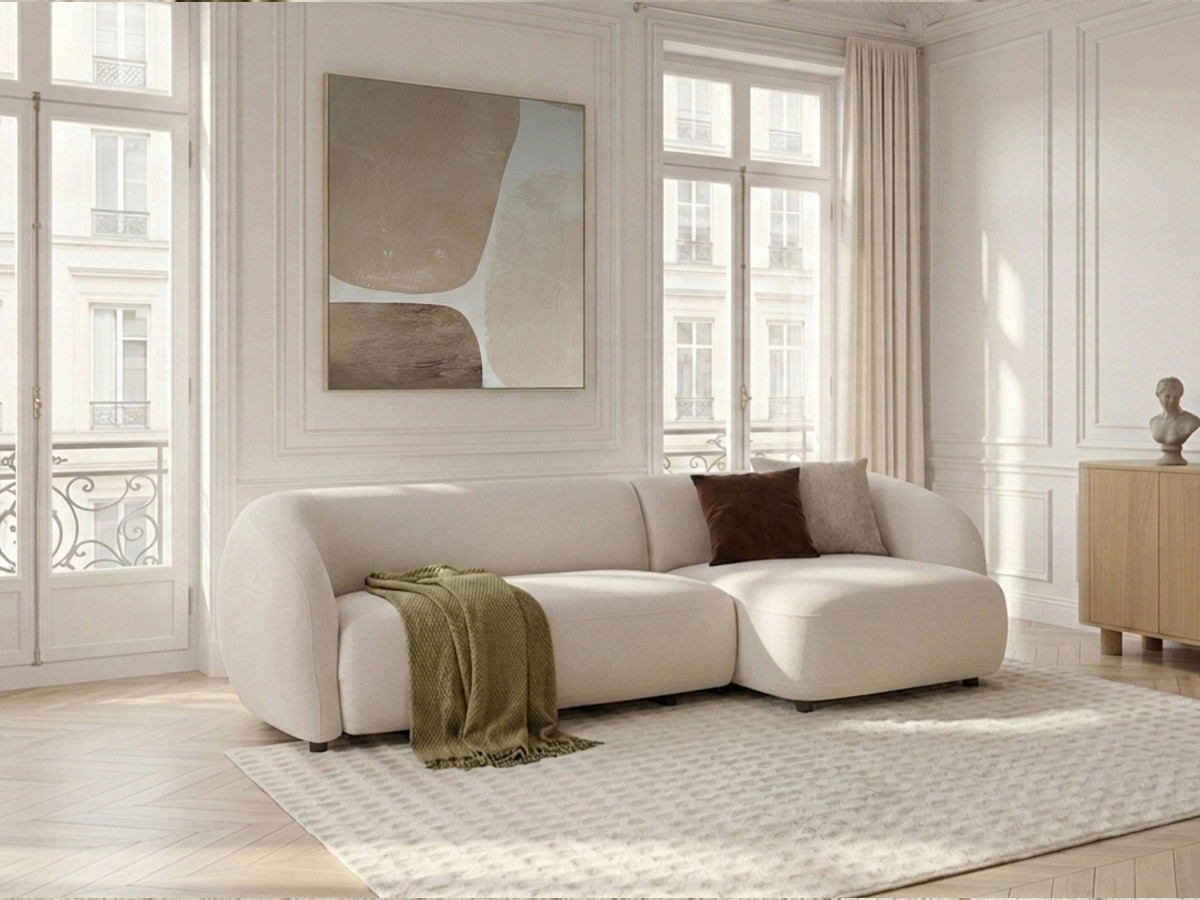 Bobochic Halo Ecksofa mit Schlaffunktion Stoff Beige Ecke rechts