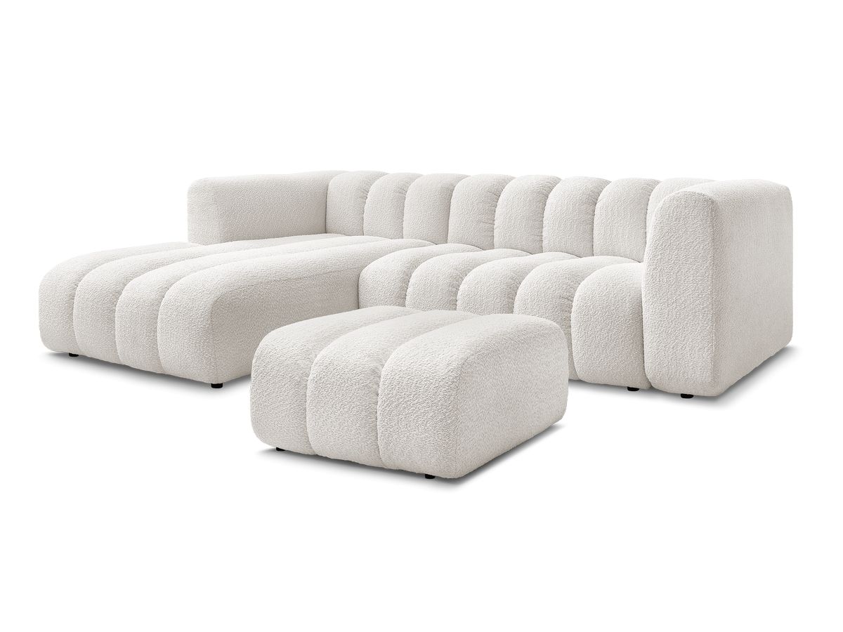 Bobochic Talia Ecksofa mit Pouf Bouclé-Stoff Weiß Ecke links