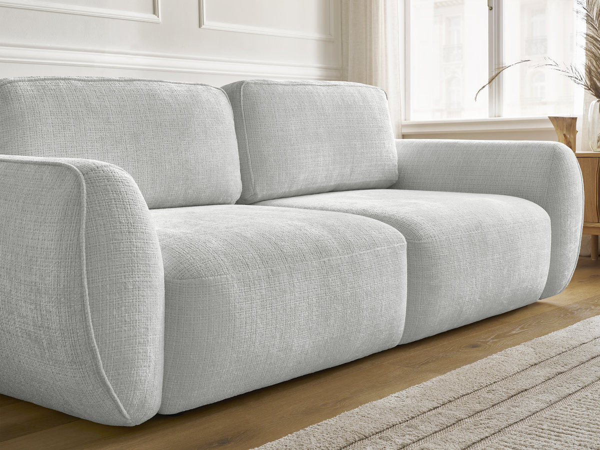 Bobochic Denise Schlafsofa 3-Sitzer mit Bettkasten Strukturstoff Hellgrau