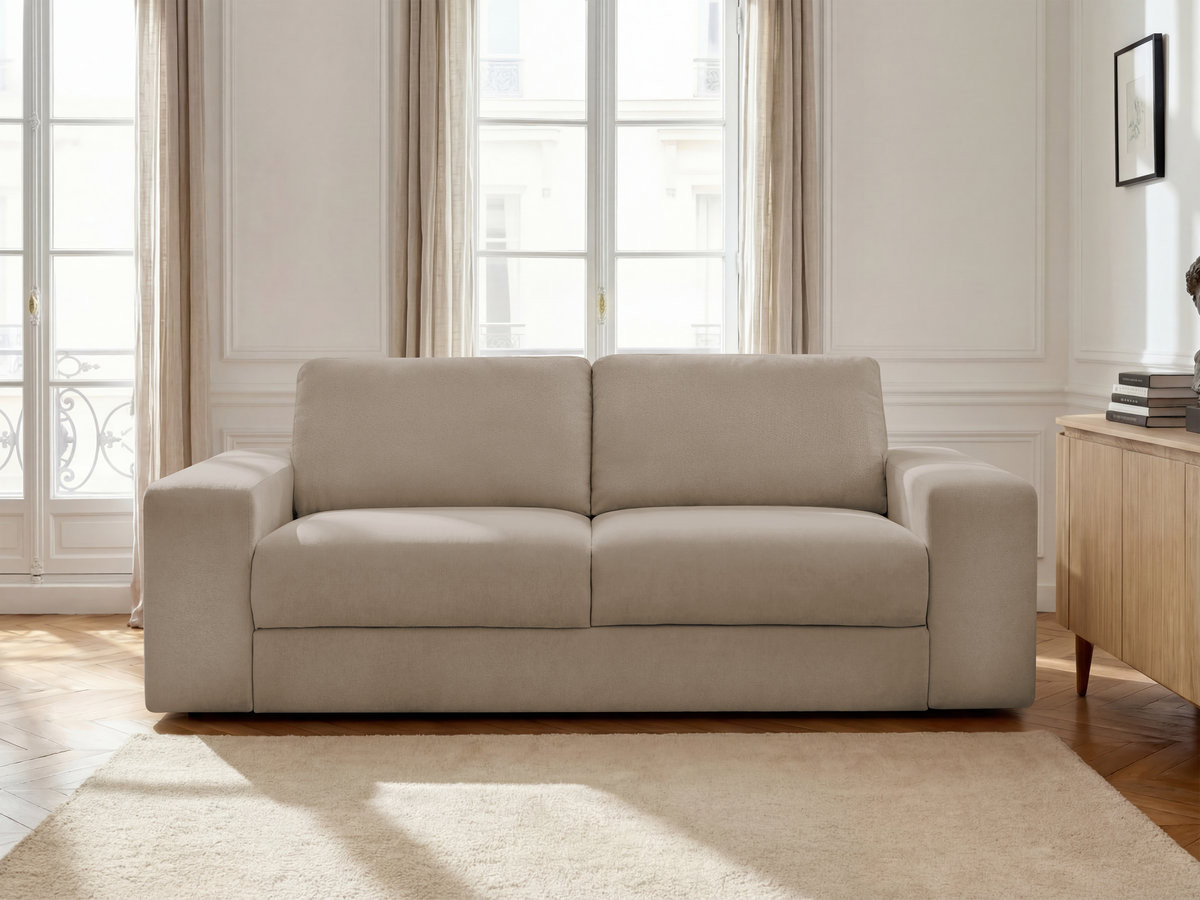 Bobochic Ibiza Schlafsofa 3-Sitzer Strukturstoff Taupe, Liegefläche 140 × 196 cm