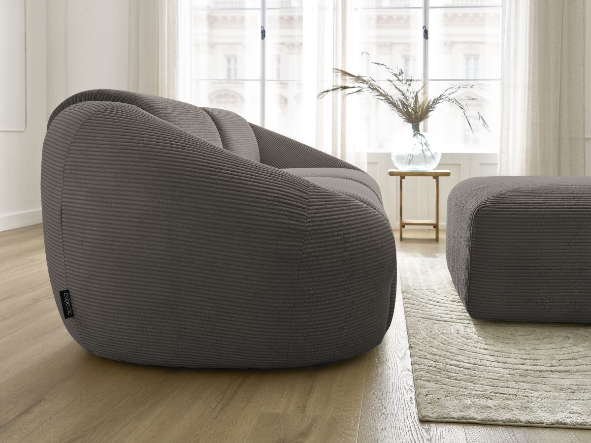 Bobochic Tina Sofa 3-Sitzer mit Pouf Cordsamt Taupe