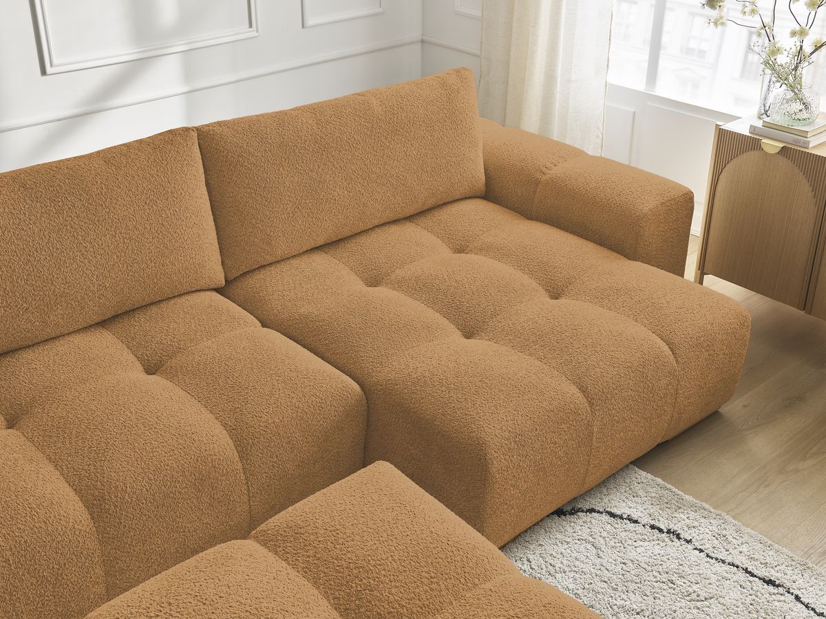 Bobochic Anakin Wohnlandschaft mit Pouf, 3 Kissen Bouclé-Stoff Gelb