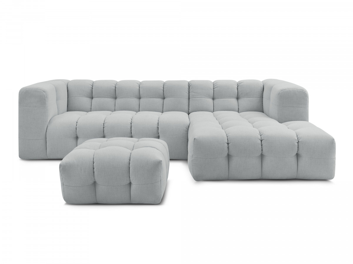 Bobochic Cloud Ecksofa mit Pouf 288 × 184 cm Stoff Hellgrau Ecke rechts