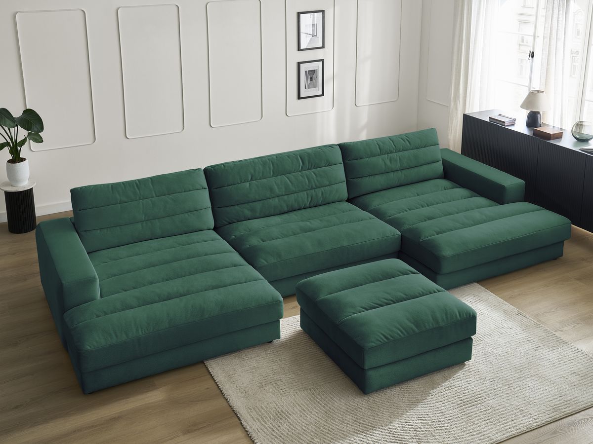 Bobochic Sierra Wohnlandschaft mit Pouf Samt Dunkelgrün