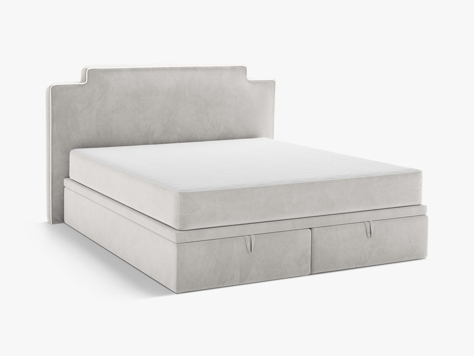 Micadoni Princess Boxspringbett mit Bettkasten und Kopfteil Samt Magic Velvet Elfenbein / Hellgrau 140x200