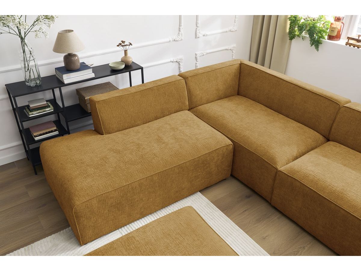 Bobochic Megeve Wohnlandschaft mit Pouf Strukturstoff Gelb Ecke rechts