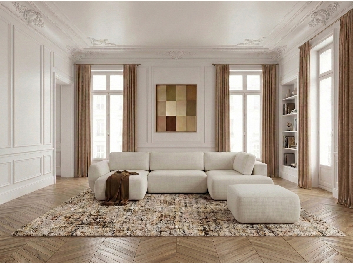 Bobochic Denise Wohnlandschaft mit Pouf Strukturstoff Weiß Ecke links