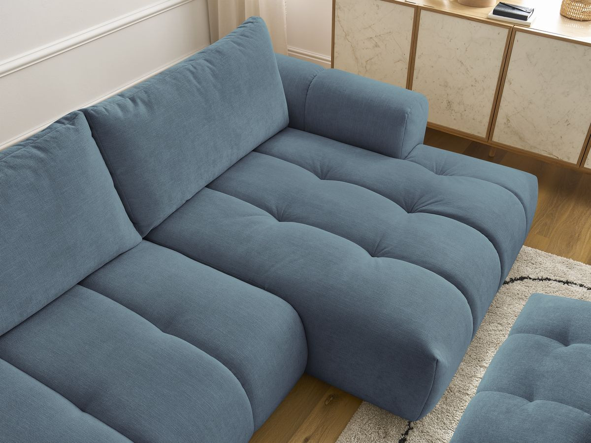 Bobochic Fuji Ecksofa mit Schlaffunktion und Bettkasten und Pouf 292 × 160 cm Stoff Hellblau Ecke rechts
