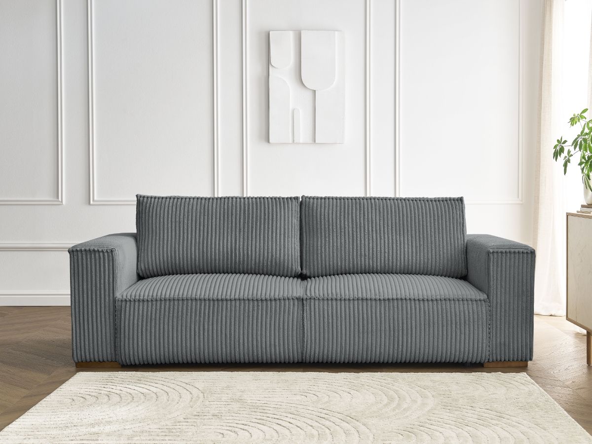Bobochic Chelsea Schlafsofa 3-Sitzer mit Bettkasten Breitcord weich Dunkelgrau