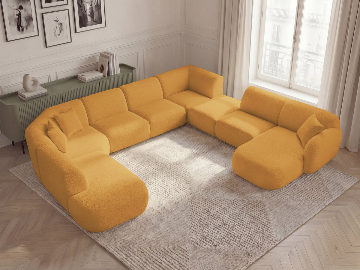 Bobochic Anda Wohnlandschaft mit Pouf 396 × 357 cm Chenille Gelb Ecke rechts