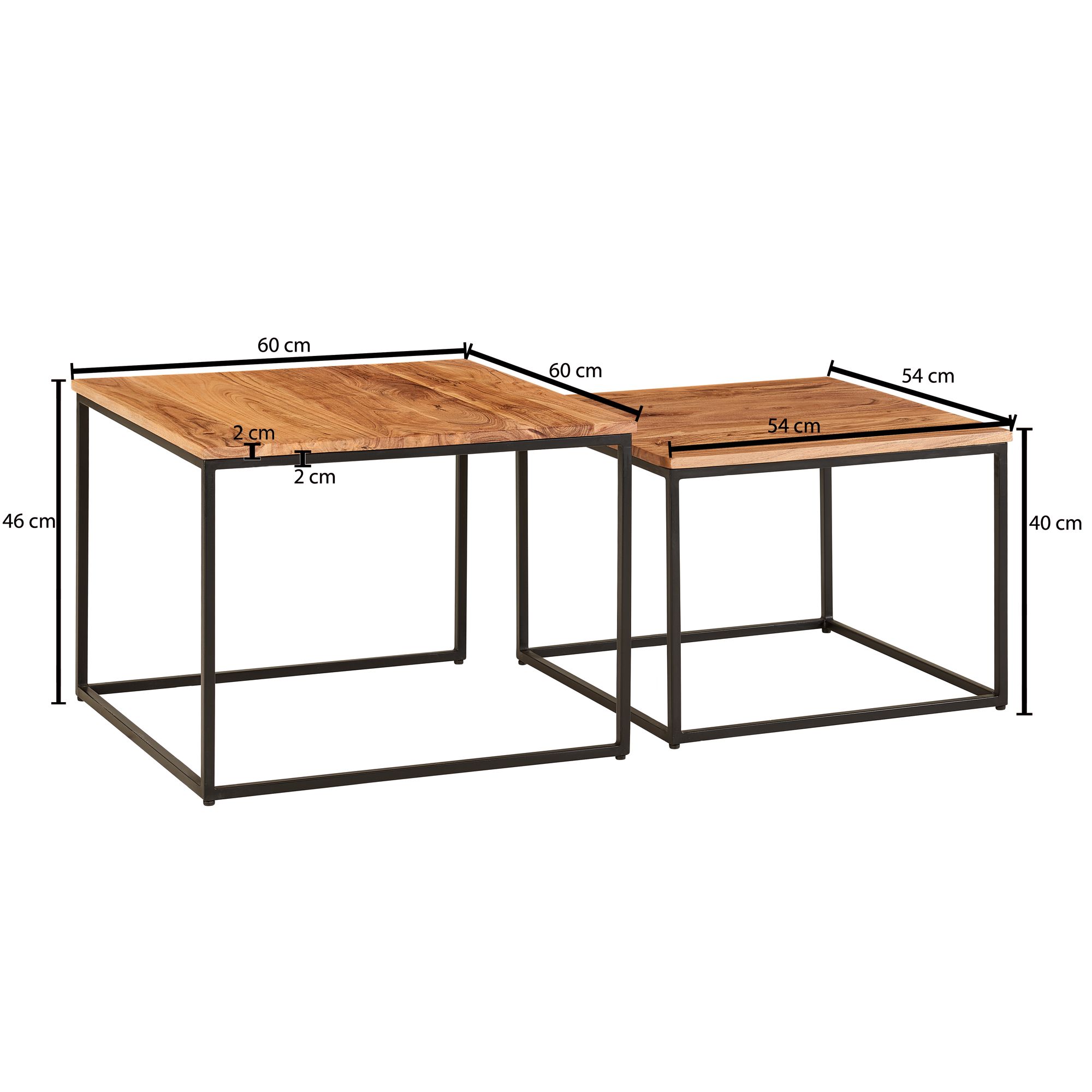 Satztisch 2er-Set Bakkagerdi Akazie Massivholz 60 × 60 × 46 cm