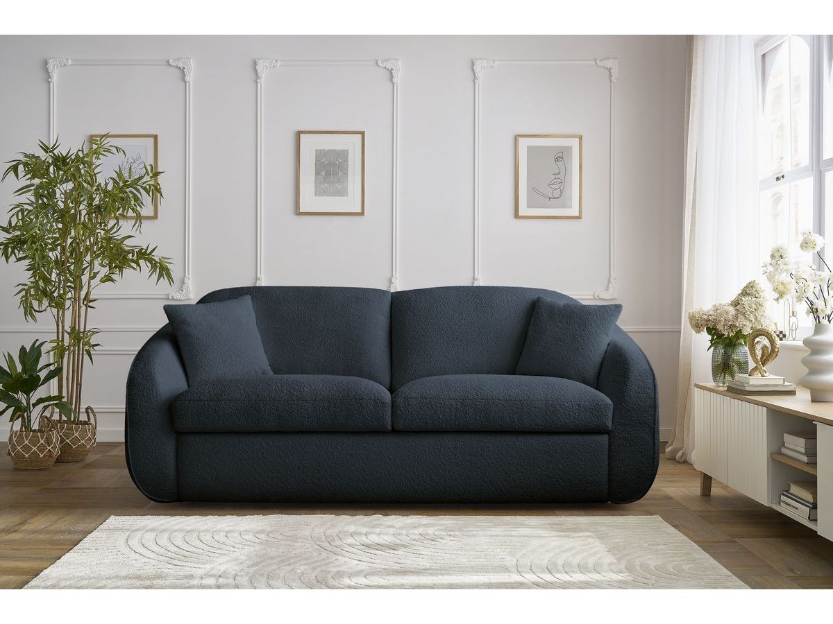 Bobochic Cezanne Schlafsofa 3-Sitzer Bouclé-Stoff Blau, Liegefläche 160 × 194 cm
