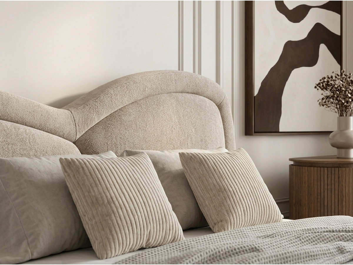 Bobochic Daniela Polsterbett Strukturstoff Beige, Liegefläche 160 × 200 cm