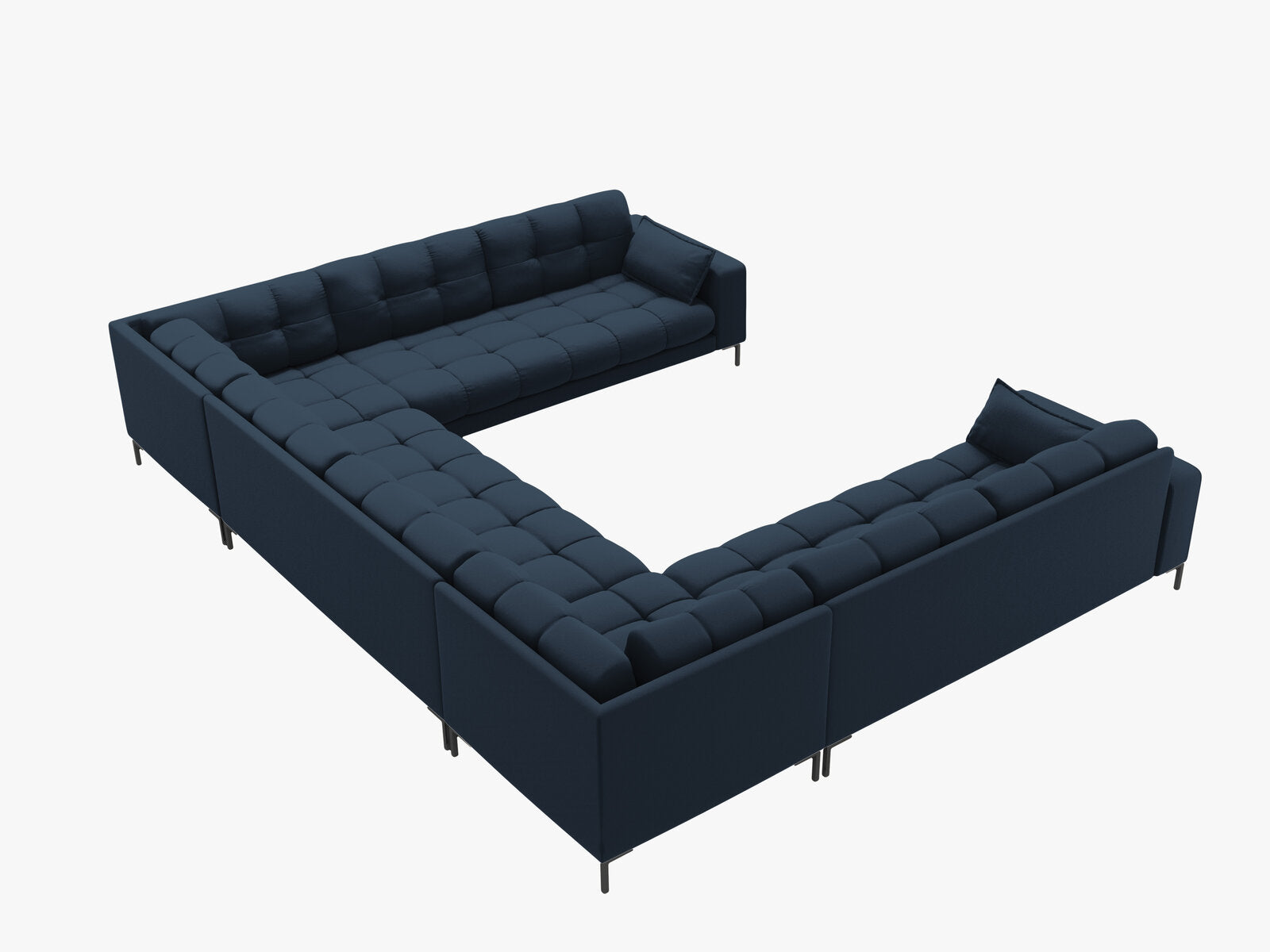 Micadoni Wohnlandschaft Mamaia 9-Sitzer Strukturierter Stoff Neve Blau schwarze Beine