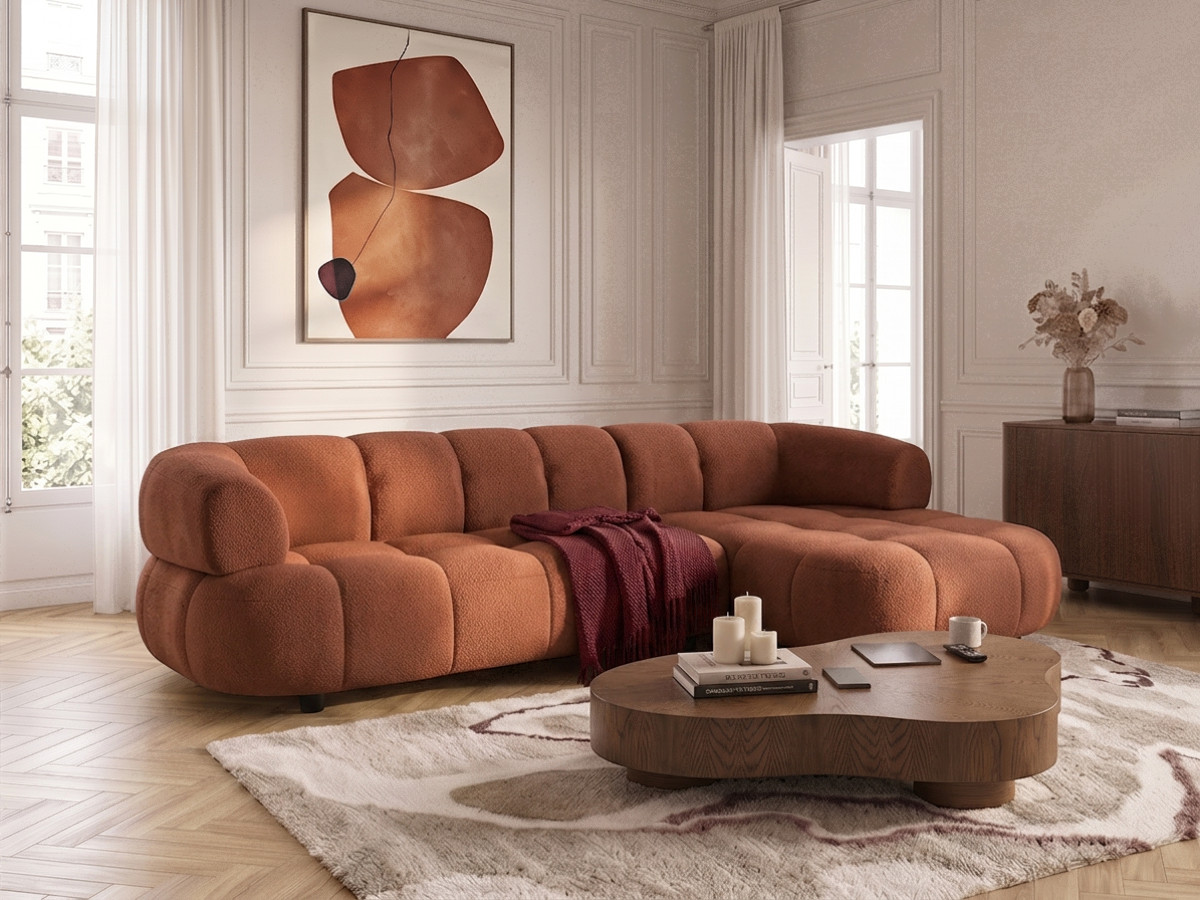 Bobochic Lovely Ecksofa mit Schlaffunktion Stoff Orange Ecke rechts