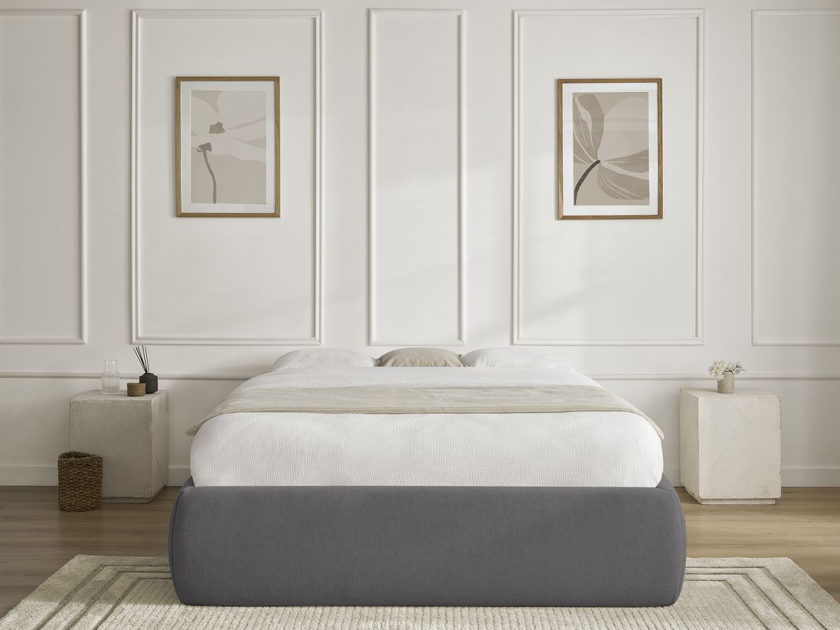 Bobochic Inera Bettgestell mit Bettkasten, ohne Kopfteil Stoff Dunkelgrau, Liegefläche 160 × 200 cm