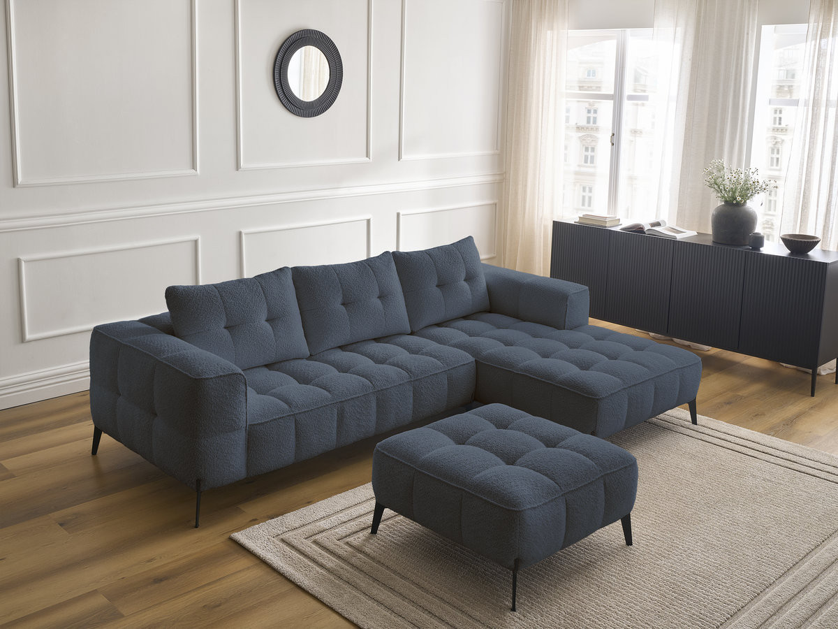 Bobochic Anis Ecksofa mit Pouf Bouclé-Stoff Dunkelblau Ecke rechts
