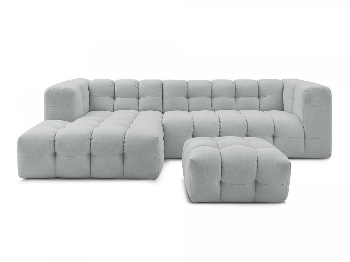 Bobochic Cloud Ecksofa mit Pouf 288 × 184 cm Stoff Hellgrau Ecke links
