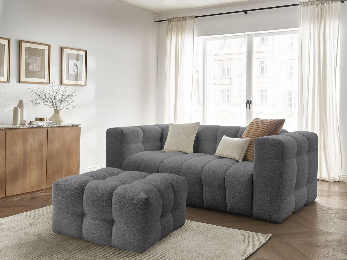 Bobochic Cloud Schlafsofa 3-Sitzer mit Pouf Bouclé-Stoff Dunkelgrau