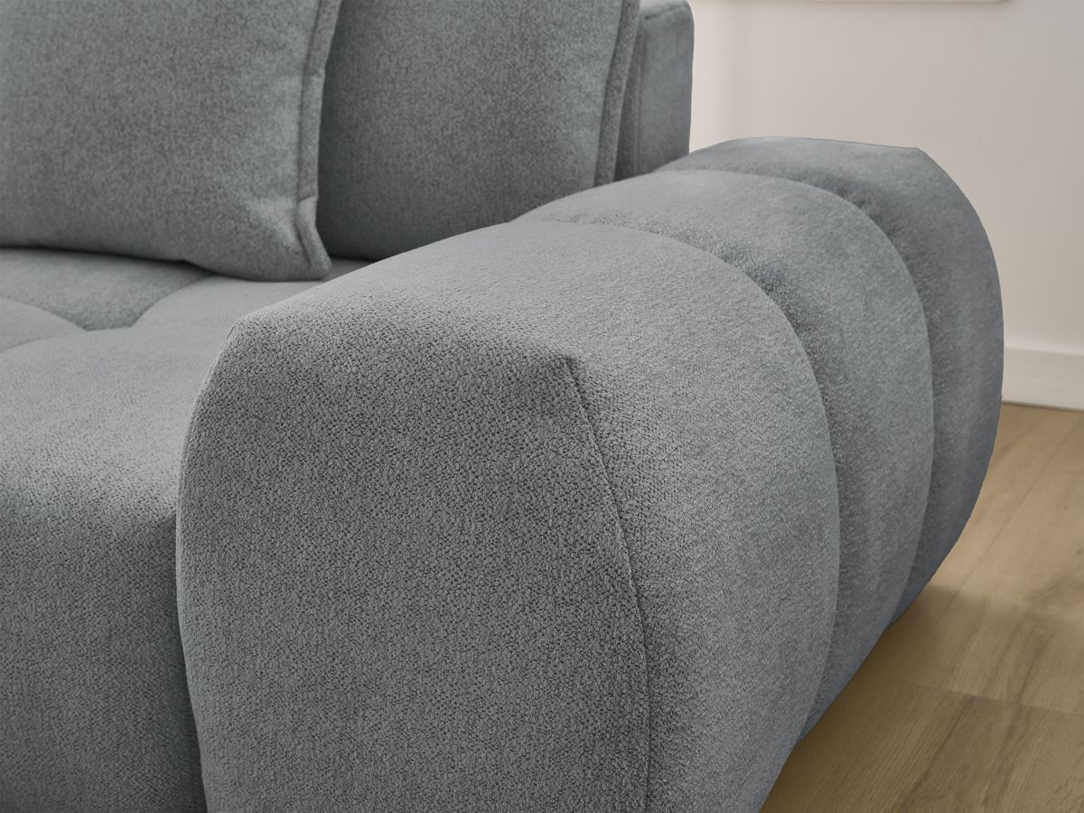 Bobochic Everest Ecksofa mit Schlaffunktion und Bettkasten 318 × 180 cm, 7 Kissen Melange-Stoff Dunkelgrau Ecke links