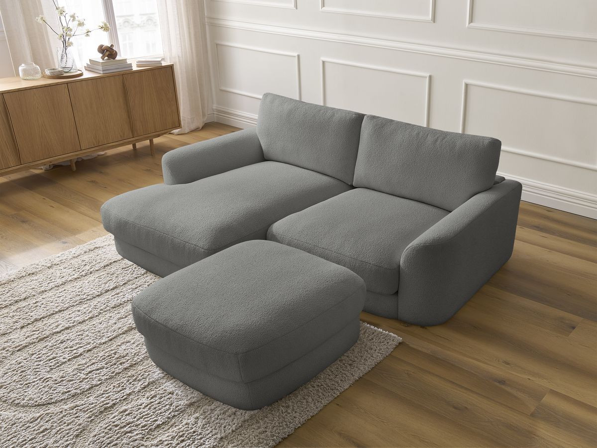 Bobochic Leonore Ecksofa mit Pouf Bouclé-Stoff Dunkelgrau Ecke links