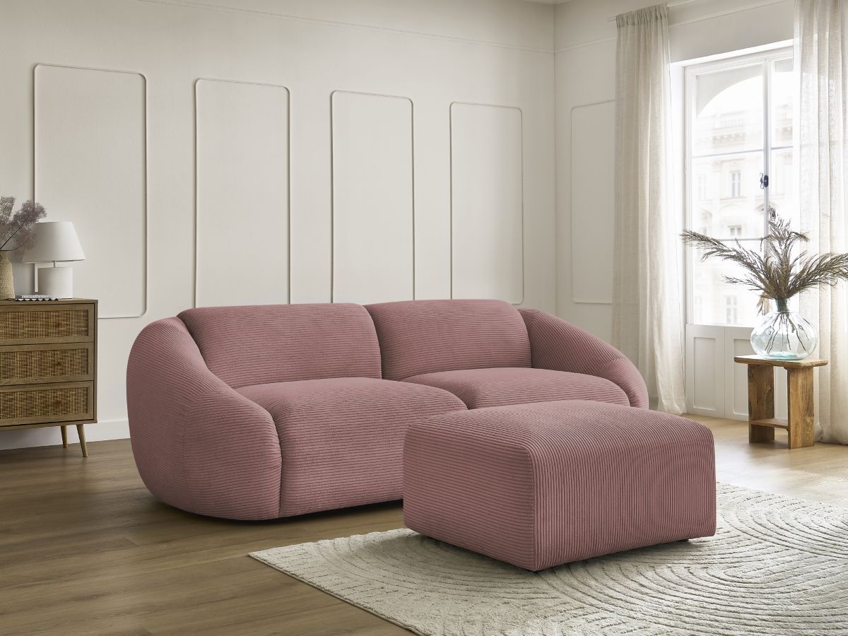 Bobochic Tina Sofa 4-Sitzer mit Pouf Cordsamt Rosa