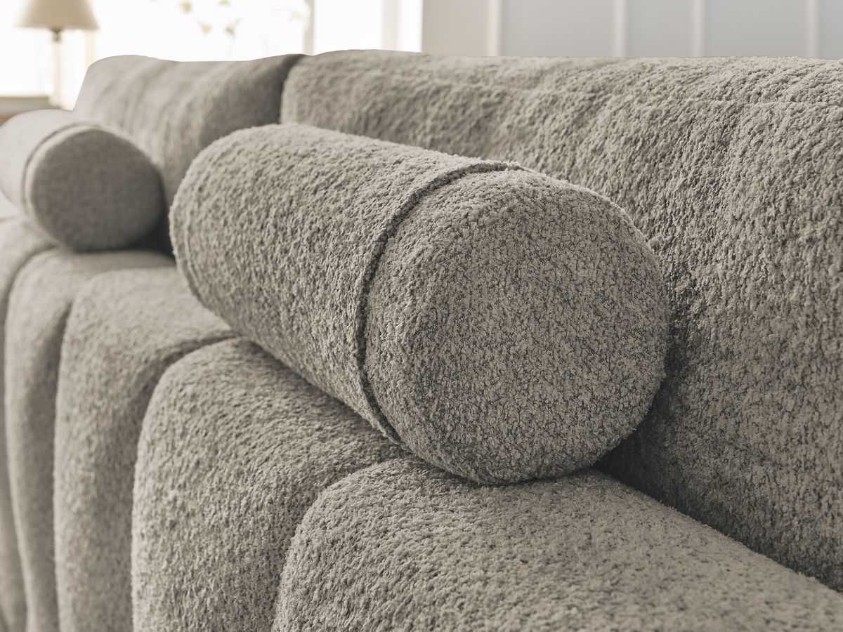 Bobochic Anakin Sofa 3-Sitzer mit Pouf, 2 Kissen Bouclé-Stoff Taupe