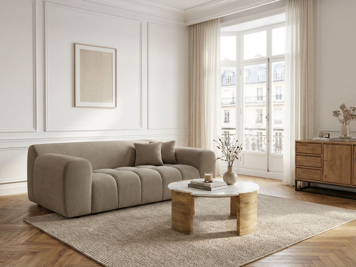 Bobochic Melisse Sofa 3-Sitzer Melange-Stoff Taupe