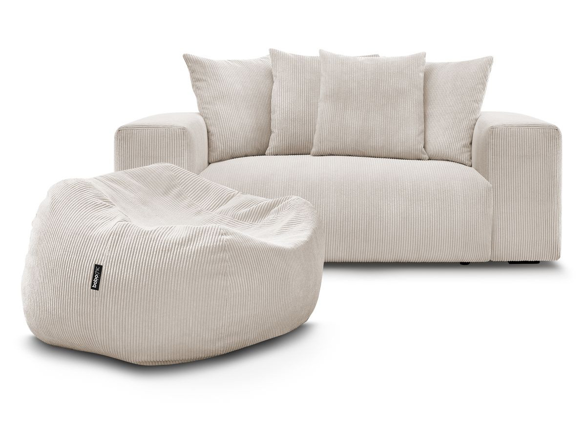 Bobochic Voltaire Sofa 2-Sitzer mit Pouf Cordsamt Beige