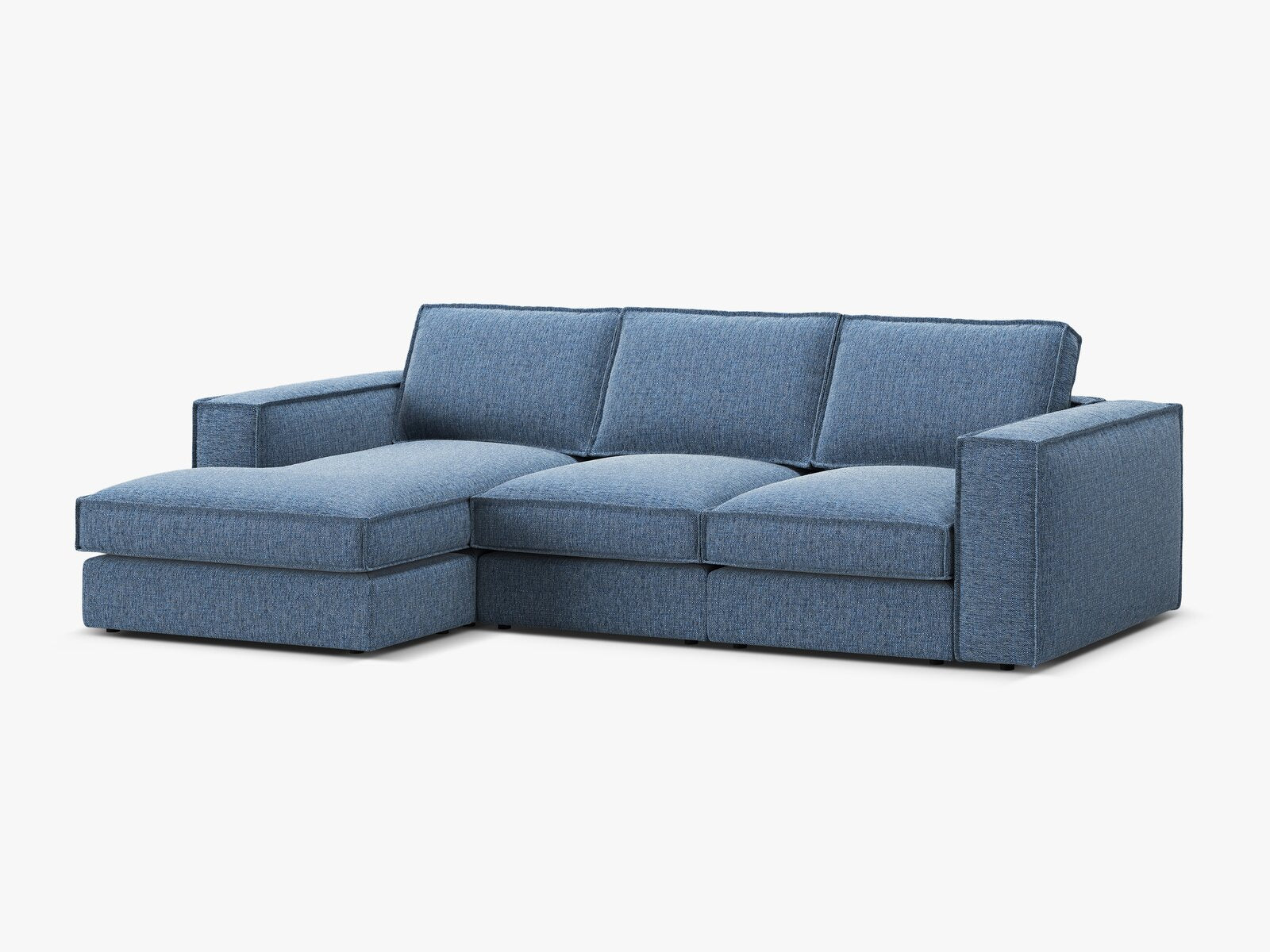 Micadoni modulares Ecksofa Pola 3-Sitzer Links Strukturierter Stoff Babel Dunkelblau
