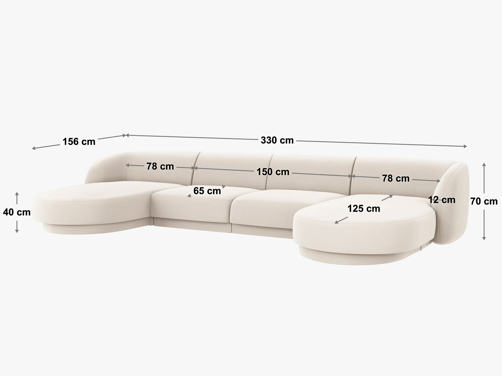 Micadoni Panorama-Sofa Miley 5-Sitzer Samt Bluvel Helles Beige