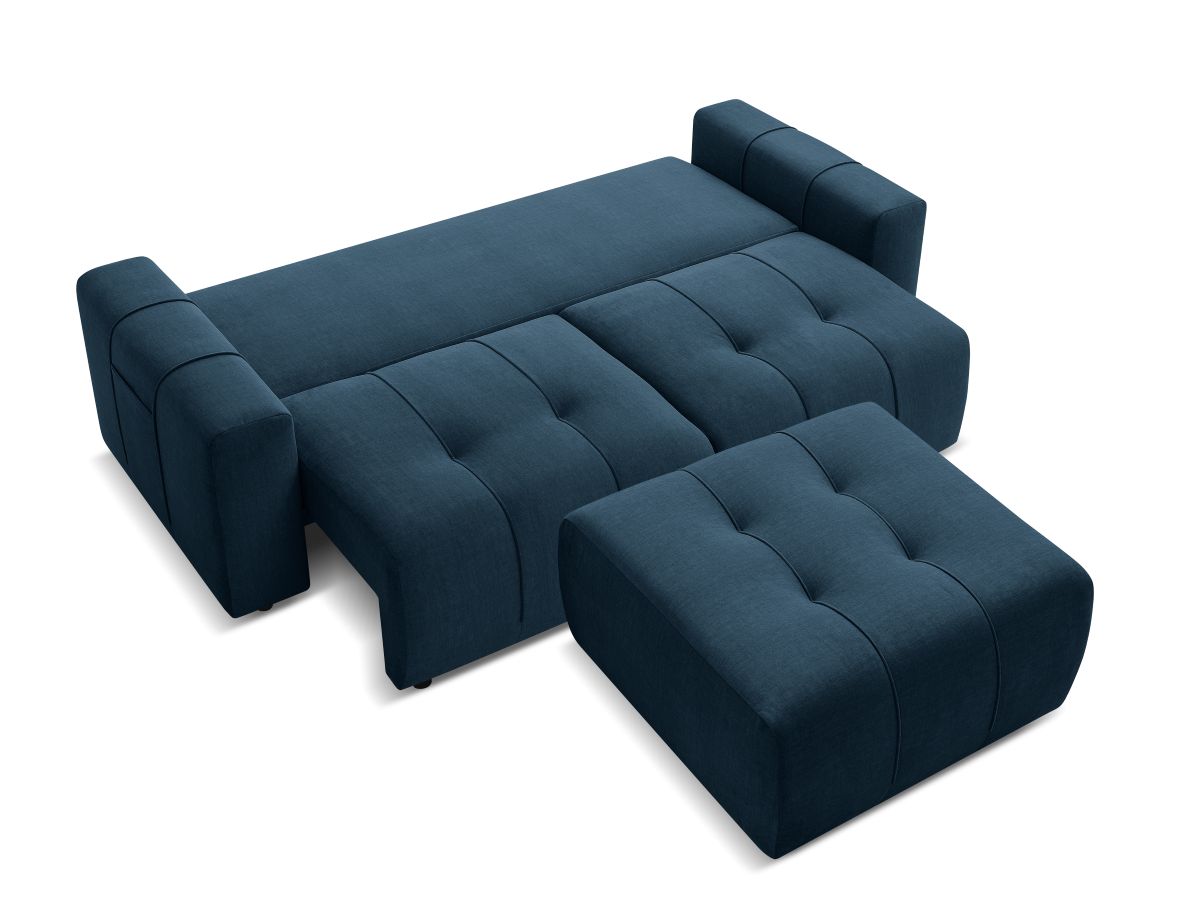 Bobochic Arsene Schlafsofa 4-Sitzer mit Bettkasten und Pouf Samt Blau