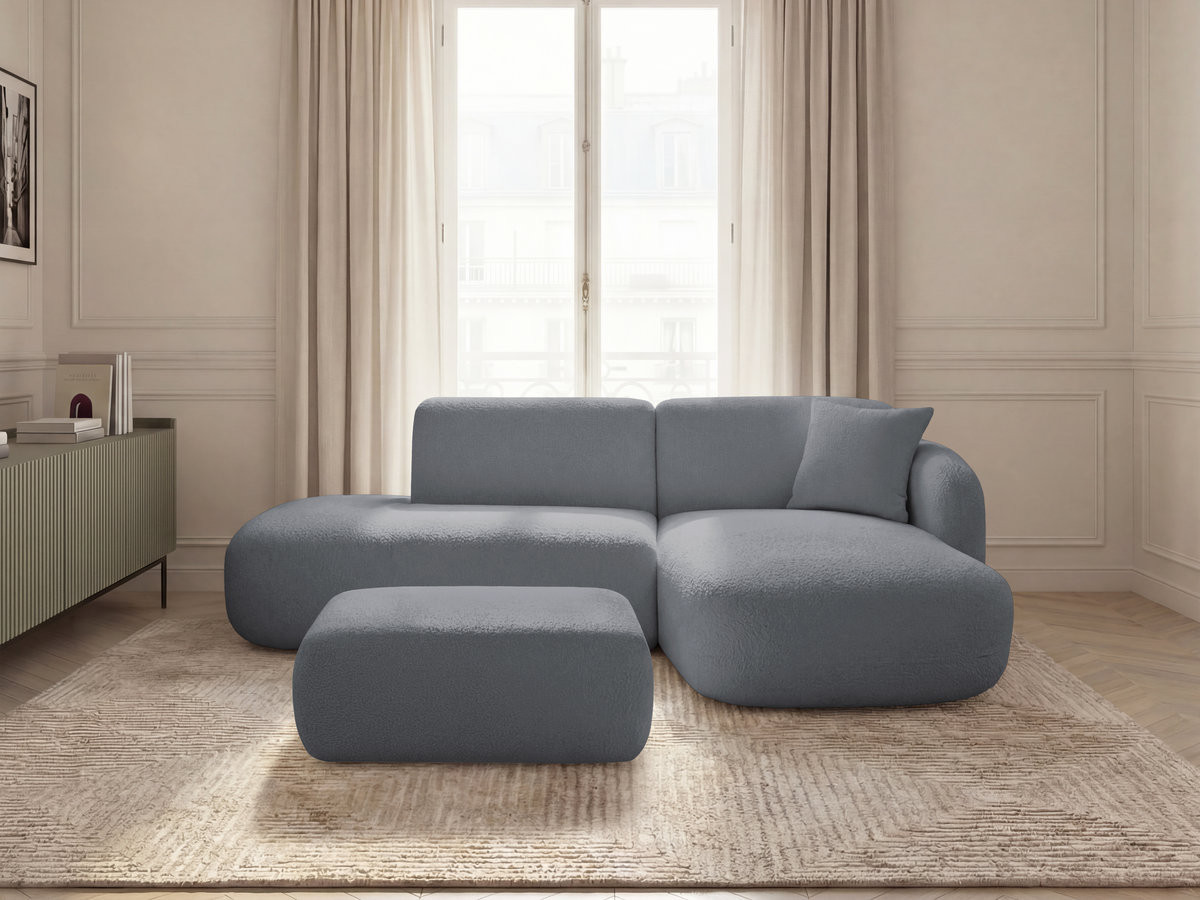 Bobochic Anda Ecksofa mit Pouf 241 × 163 cm Chenille Grau Ecke rechts